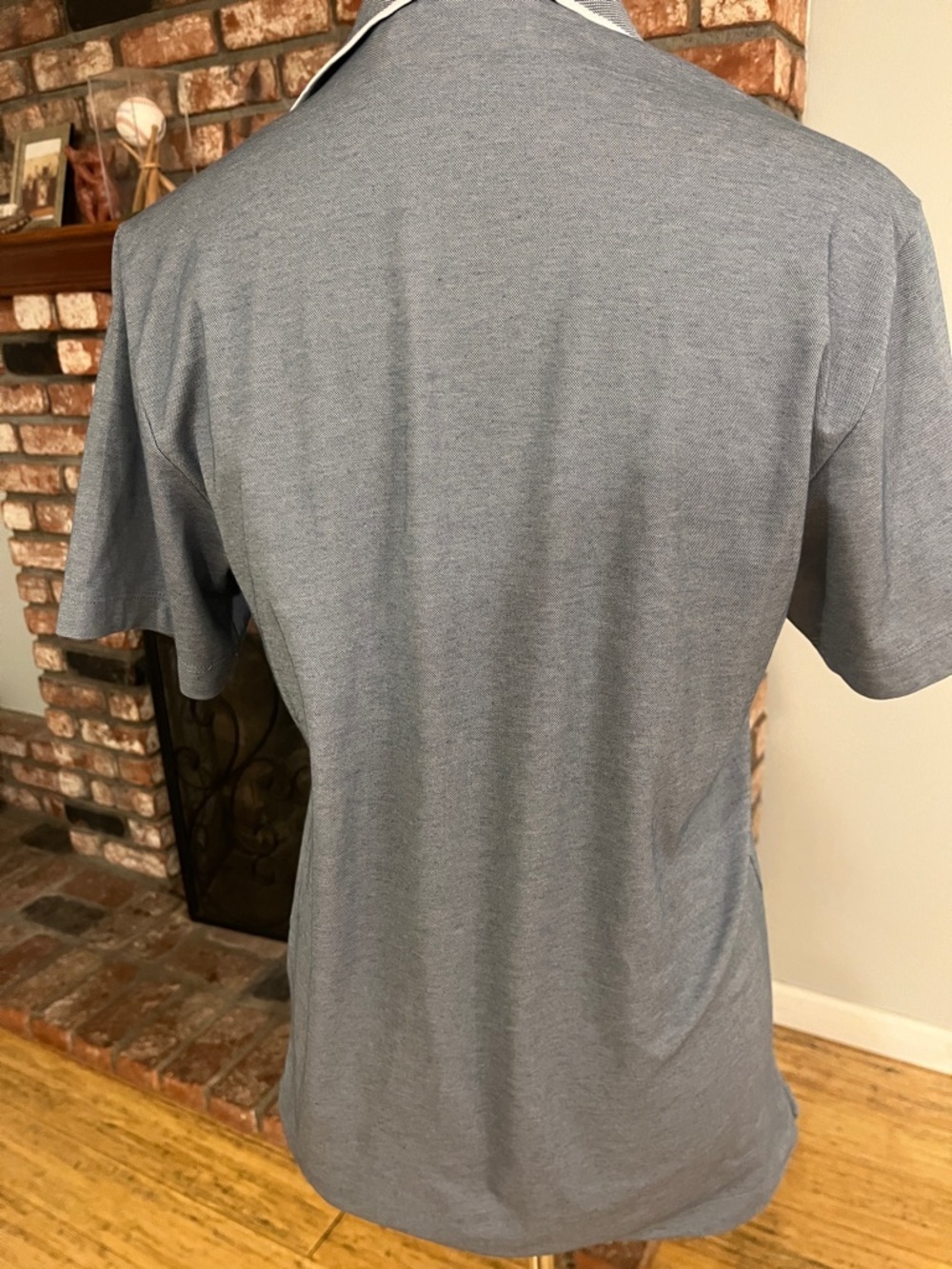 Theory Men's Heathered Blue Polo with Contrasting Placket - Picture 5 of 5